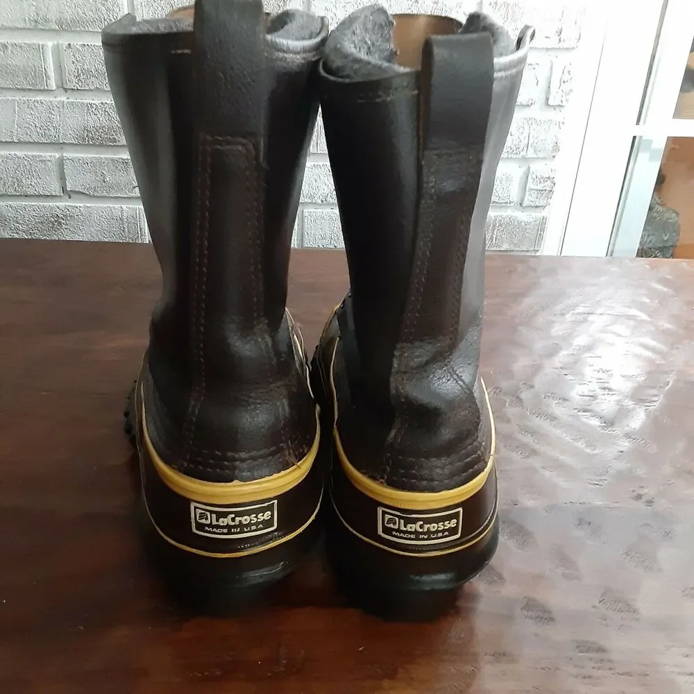 LaCrosse De-Icer Insulated Boot,Leather Upper sz 7,Steel Shank Brown & Gold